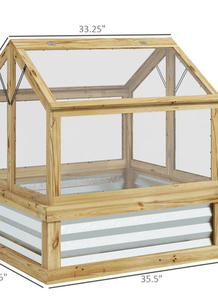 Raised Garden Flower Bed Kit with Greenhouse, Wooden Cold Frame Planter, 35.5" x 31.5" x 36", Natural