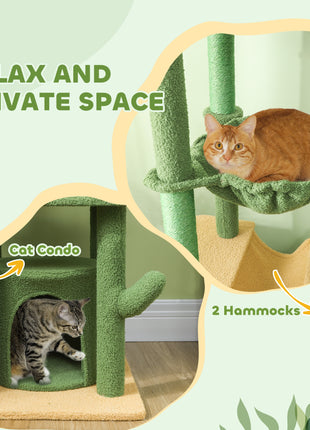 89"-100" Floor to Ceiling Cat Tree, Cat Climbing Tower with Grooming Brush Post, Cat Condo, Hammock, Green
