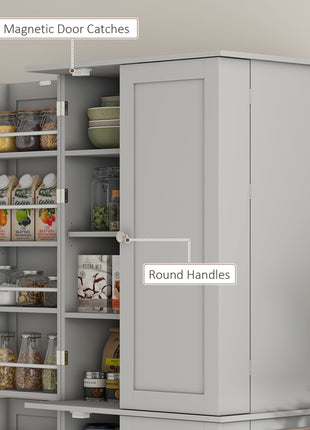 65" Kitchen Cabinet, Kitchen Pantry Cabinet with 4 Doors and 16 Door Shelves for Dining Room, Gray