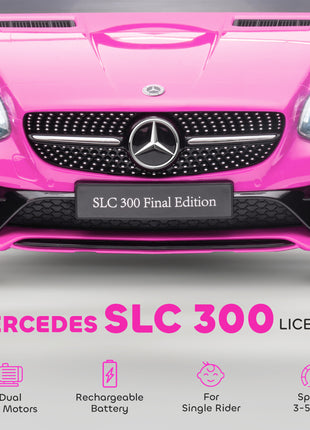 Mercedes SLC 300 Licensed Kids Electric Car with Remote Control, 12V Battery Powered Kids Ride on Car with Music, Lights, Suspension for 3-6 Years Old, Pink