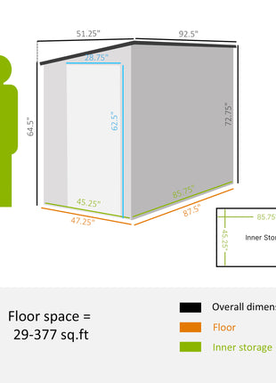4' x 7.7' Lean to Garden Storage Shed, Outdoor Metal Tool House with Lockable Door Vents for Backyard Patio Lawn, White