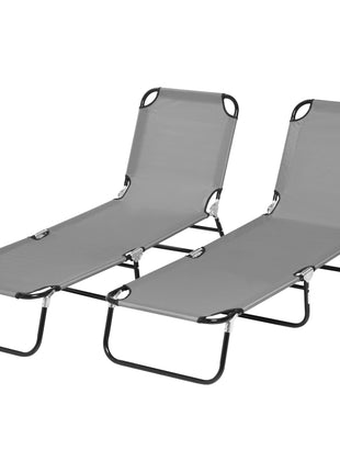 2 Pieces Pool Chaise Lounge Chairs, Folding Lounge Chairs with 5-Level Reclining Back, Steel Frame, Dark Gray