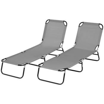 2 Pieces Pool Chaise Lounge Chairs, Folding Lounge Chairs with 5-Level Reclining Back, Steel Frame, Dark Gray