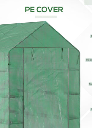 7' x 5' x 6' Walk-in Greenhouse for Outdoors with Mesh Door, 18 Shelf Hot House with Trellis, Plant Labels, UV Protective, Steel Frame for Growing Flowers, Herbs, Vegetables, Saplings, Green