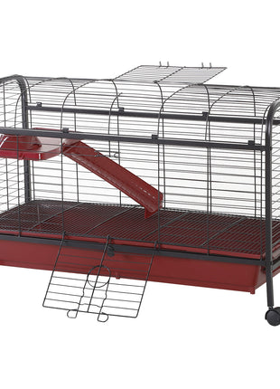 41"L Small Animal Cage, Pet Play House for Rabbit Hutch Ferret with Feeder, Rolling Wheels, Platform, Ramp