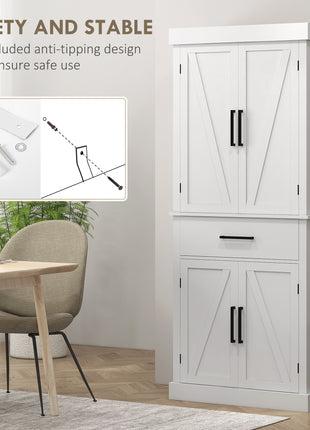 72" Tall Kitchen Cabinet, Kitchen Pantry Cabinet with Barn Doors, Drawer, 5-Tier Shelf and Adjustable Shelves, White