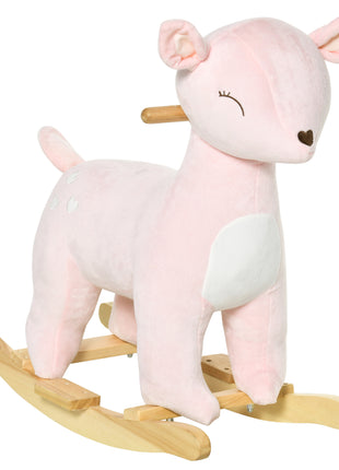 Kids Plush Ride-On Rocking Horse Deer-shaped Plush Toy Rocker with Realistic Sounds for Child 36-72 Months Pink