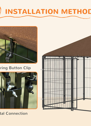 Outside Dog Kennel, 6.9' x 4.6' x 5' Puppy Play Pen with Canopy, Garden Playpen Fence Crate with Rotating Bowl, Black