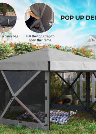 12' x 12' Hexagonal Pop Up Gazebo Canopy Tent with 5 Sidewalls, Outdoor Canopy Shelter with Carry Bag, Dark Gray