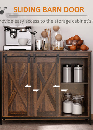Buffet Cabinet Kitchen Sideboard with Sliding Barn Doors, Brown