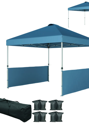 10' x 10' Pop Up Canopy Tent with 2 Half Sidewalls, UV50+ Instant Sun Shelter with Wheeled Carry Bag, Sea Blue