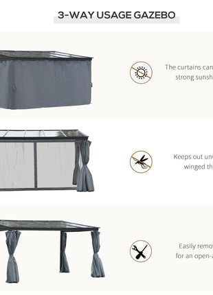 10' x 13' Outdoor Patio Gazebo with Sloping Polycarbonate Roof, Durable Aluminum Frame, & Netting Curtain