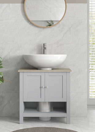 Pedestal Sink Storage Cabinet, Under Sink Cabinet, Bathroom Vanity Cabinet with Adjustable Shelf and Open Bottom Shelf, Gray