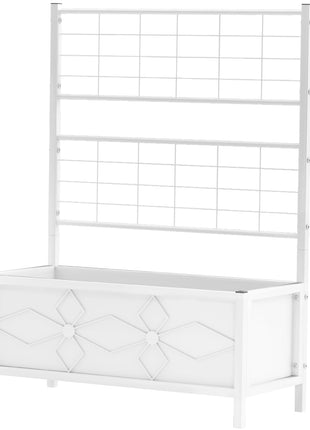 Outdoor Planter Box Galvanized Raised Garden Bed with Trellis for Climbing Vines, 35.4" x 15.7" x 47.2", White