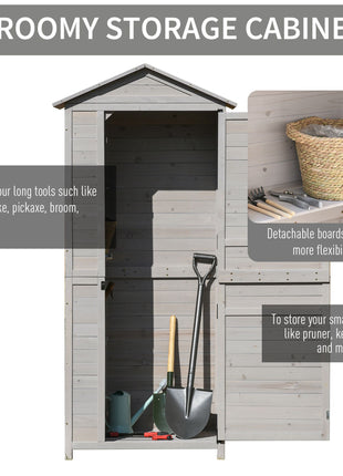 Wooden Garden Cabinet 4-Tier Storage Shed Lockable Organizer w/ Foot Pad Handle