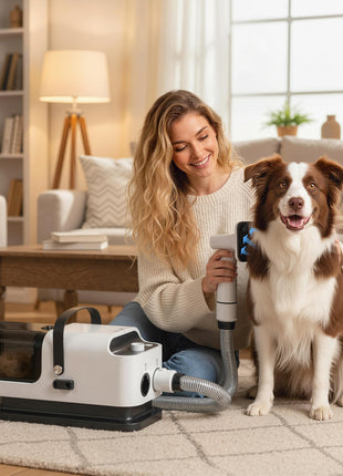 5 in 1 Dog Grooming Vacuum & Dryer w/ Clipper, 50dB Low Noise, Adjustable Speed & Temp, 1.8L Canister