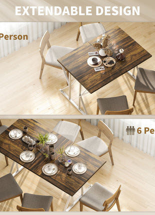 47"-63" Extendable Dining Table for 4-6, Farmhouse Expandable Kitchen Table with Heavy Duty Trestle Base, Brown