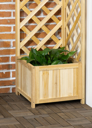 Wooden Raised Garden Bed, Planter with Trellis for Vine Climbing and Vegetables, Herbs and Flowers Growing, Natural