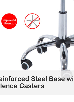 Crescent Rolling Salon Stool with Adjustable Height, Breathable Open Back, Foam Cushion Seat, and 5 Caster Wheels, Black