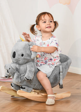 Kids Ride-On Rocking Horse, Koala-shaped Rocker with Realistic Sounds for Children 18-36 Months, Gray