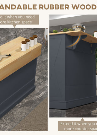 Rolling Kitchen Island with Drop Leaf Wood Breakfast Bar, Farmhouse Kitchen Cart with 2 Drawers, Adjustable Shelves for Dining Room, Dark Gray