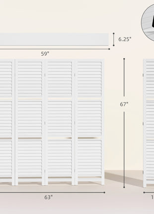4 Panel 67" Tall Wood Privacy Screen Room Divider with 3 Shelves and Folding Storage for Bedroom, White