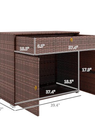 Outdoor Storage Cabinet, Waterproof PE Rattan Cabinet with Drawer for Indoor, Outdoor Swimming Pool, Mixed Brown