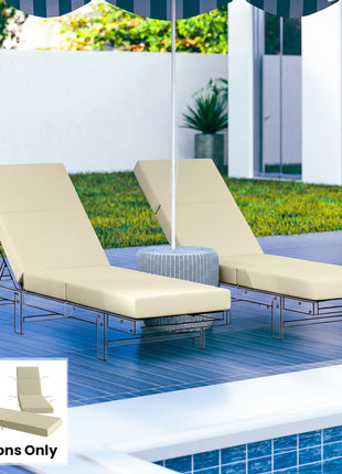 Set of 2 Chaise Lounge Cushion, 4" Thick Outdoor Lounge Chair Cushions with Ties for Patio, 21" x 72", Cream White