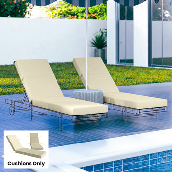 Set of 2 Chaise Lounge Cushion, 4" Thick Outdoor Lounge Chair Cushions with Ties for Patio, 21" x 72", Cream White