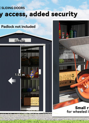 7'x4' Metal Outdoor Shed Organizer & Garden Storage with 4 Vents for Airflow & 2 Easy Sliding Doors - Dark Gray