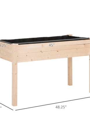 Raised Garden Bed with Legs, 48" x 22" x 30", Elevated Wooden Planter Box, Self-Draining with Bed Liner for Vegetables, Herbs, and Flowers Backyard, Patio, Balcony Use, Natural