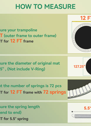 Trampoline Replacement Mat, Fits 12' Trampoline w/ 72 V-Hooks & 5.5" Springs (Spring & Frame not Included), Orange