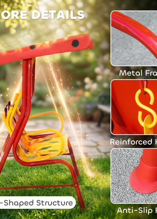 Kids Patio Swing, Adjustable Canopy Swing Glider, Kids Outdoor Swing Chair with 2 Seats, Seat-Belted Safety, Red