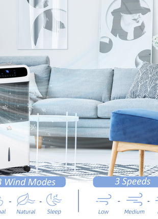 3-In-1 Ice Cooling Fan, Mobile Evaporative Air Cooler with Remote, Timer, Oscillating for Home Office, Bedroom, White