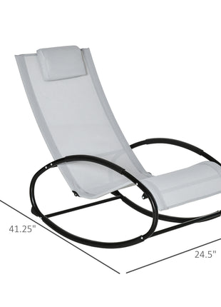 Pool Lounger, Outdoor Rocking Lounge Chair for Sunbathing, Pool, Beach, Porch with Pillow and Cool Mesh, Sun Tanning Rocker, Grey