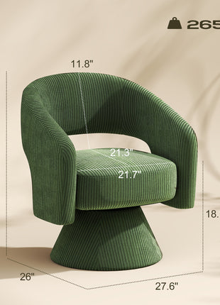 Swivel Barrel Accent Chair, Modern Upholstered Living Room Chair with Thick Padding for Reading, Green