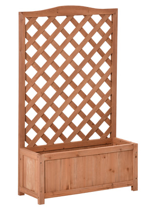 28" x 11" x 46" Raised Garden Bed, Wooden Planter Box w/ Trellis, Brown