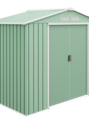 7' x 4' Outdoor Storage Shed, Garden Tool House w/ Foundation Kit Vents & Sliding Doors for Backyard Patio, Light Green
