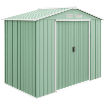 7' x 4' Outdoor Storage Shed, Garden Tool House w/ Foundation Kit Vents & Sliding Doors for Backyard Patio, Light Green