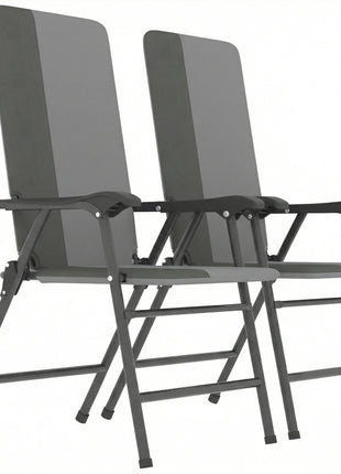 Folding Patio Chairs Set of 2, Padded High Back Lawn Camping Chairs with Armrests, 600D Oxford Fabric, Light Gray