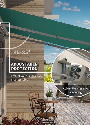 13' x 8' Retractable Awning, Patio Awnings, Sunshade Shelter w/ Manual Crank Handle, UV & Water-Resistant Fabric and Aluminum Frame for Deck, Balcony, Yard, Green