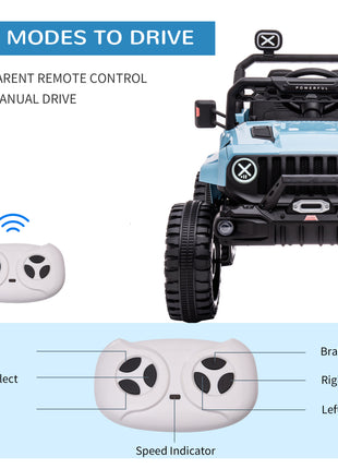 12V Kids Ride on Car with Remote Control, Battery-Operated Ride on Toy with Spring Suspension, Led Lights, Music, Horn, 3 Speeds, USB, MP3, Blue