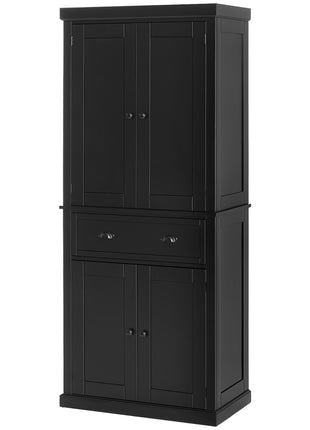 72.5" Kitchen Cabinet, Pantry Storage Cabinet with Doors and Shelves, Freestanding Food Pantry Cabinet, Black
