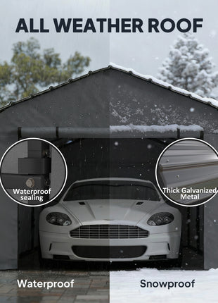 12' x 20' Metal Carport, Heavy Duty Garage Car Canopy with Galvanized Metal Roof and Removable Sidewalls, Dark Gray
