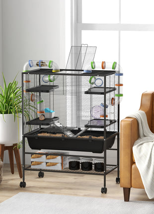 Small Animal Cage for Syrian Hamster, Gerbil Cage with Tubing System, Running Wheel, Ramps, Platforms