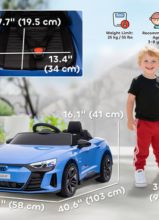 Electric Car for Kids, 12V Licensed Audi RS E-tron GT 3.1 MPH Kids Ride on Car, Ride-on Toy with Remote Control, 4 Suspension Wheels, Horn, Music, Lights, for Boys and Girls, Blue