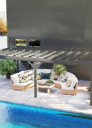 12' x 20' Outdoor Wooden Pergola, Grape Vine Gazebo with Concrete Anchors for Garden, Patio, Backyard, Deck, Gray