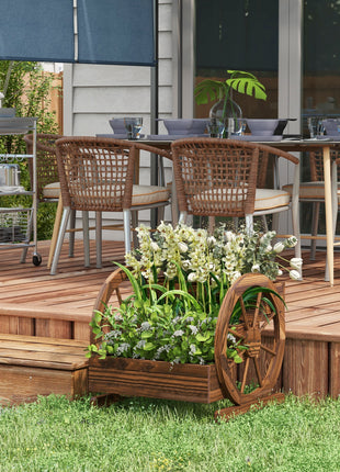 Wooden Wagon Planter Box, 3-Tier Raised Garden Bed, for Vegetables Flowers Herbs, 25" x 24" x 23"