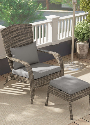 Wicker Adirondack Chair Fire Pit Chair w/ Ottoman & Cushions, Gray