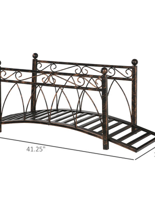 3.3' Metal Arch Zen Garden Bridge with Safety Siderails, Decorative Footbridge, Delicate Scrollwork & Corner Spheres for Stream, Fish Pond, Bronze